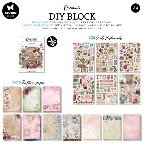 SL DIY Block Vintage Roses Essentials294x210x9mm 32 SH nr.44 Online Sale