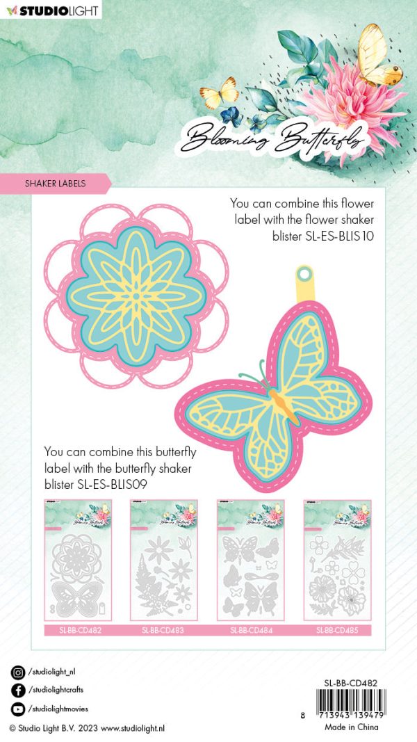 SL Cutting Die Shaker Labels Blooming Butterfly 93x143x1mm 11 PC nr.482 Cheap