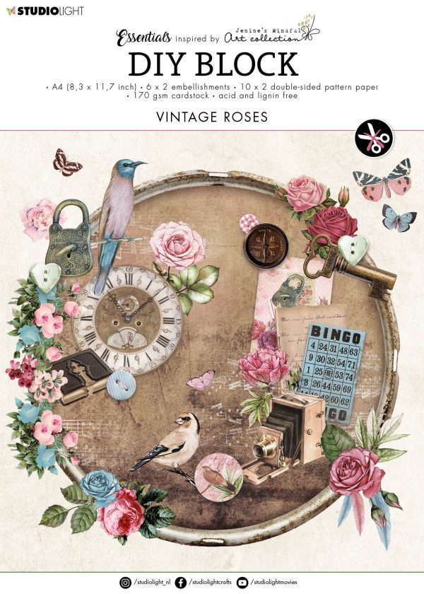 SL DIY Block Vintage Roses Essentials294x210x9mm 32 SH nr.44 Online Sale