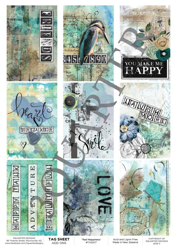 3Quarter Designs - Tag Sheet - Teal Happiness For Discount